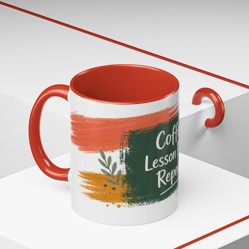 Teacher Coffee Mug - "Coffee. Lesson Plans. Repeat." Accent Ceramic Cup (11/15oz)