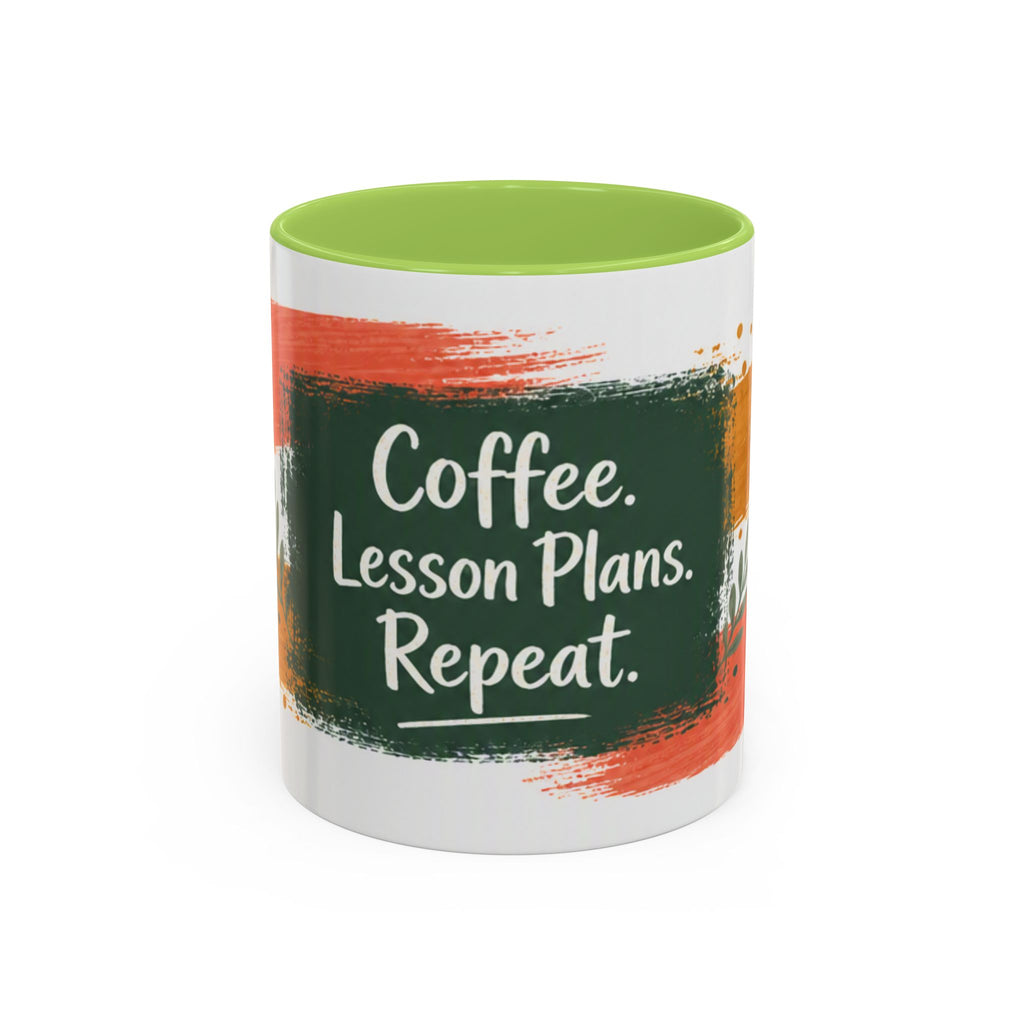 Teacher Coffee Mug - "Coffee. Lesson Plans. Repeat." Accent Ceramic Cup (11/15oz)