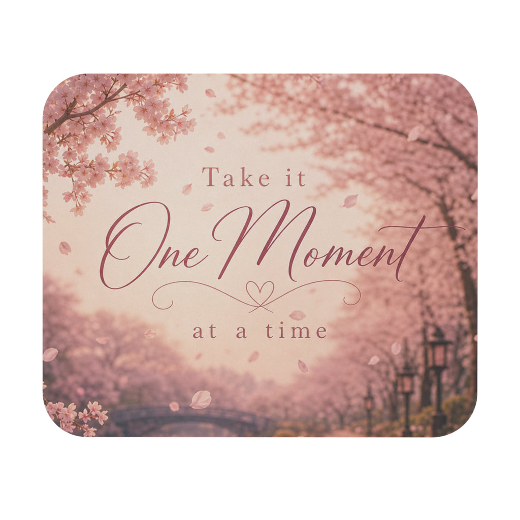 Take It One Moment Inspirational Mouse Pad | Cherry Blossom Desk Mat