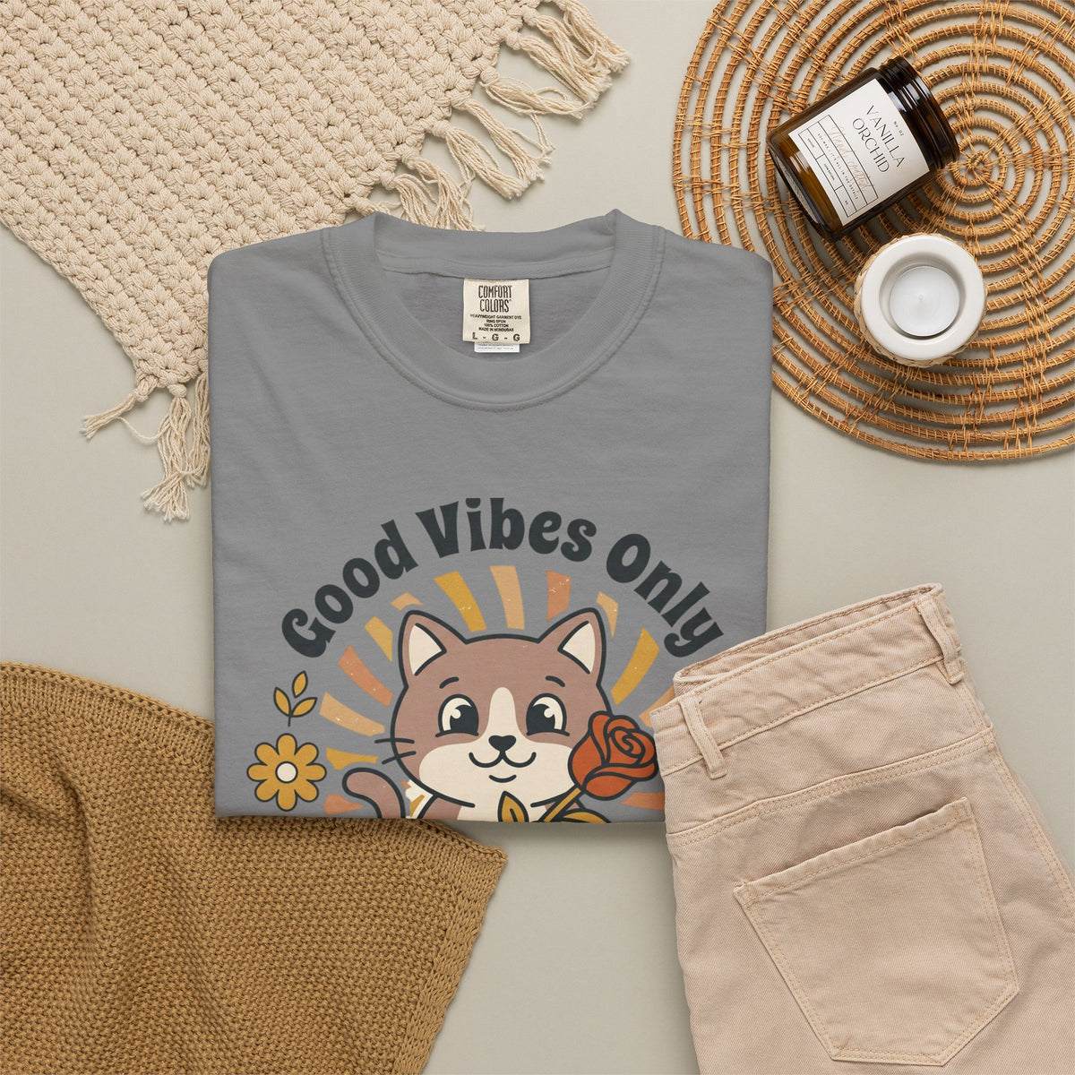Good Vibes Only Cat T Shirt Floral Cat Graphic Tee
