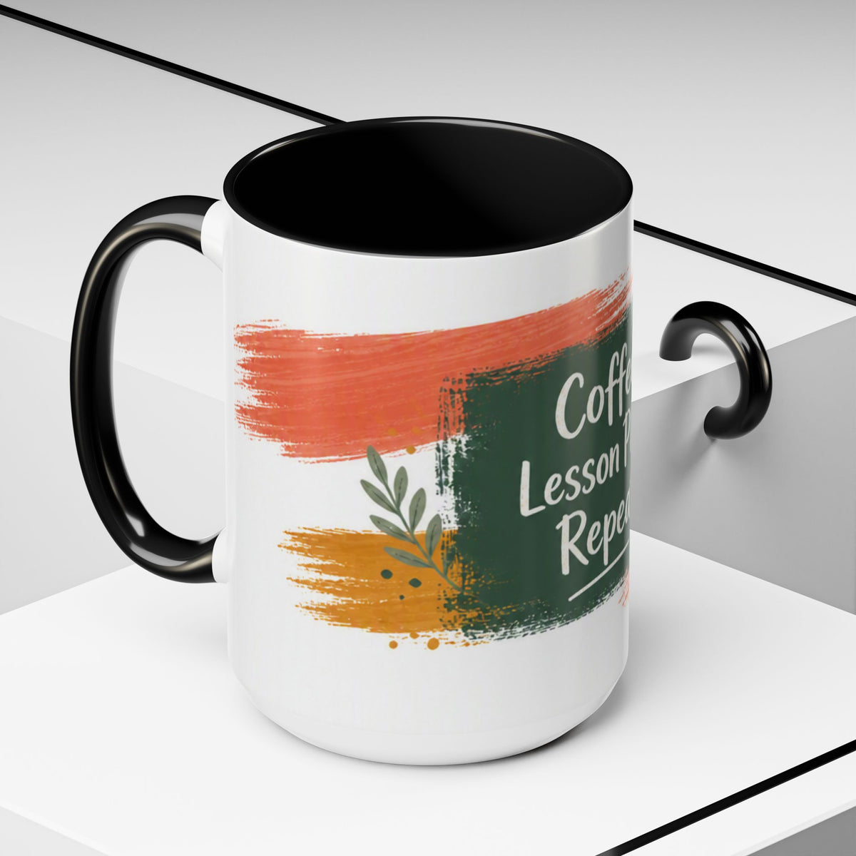 Teacher Coffee Mug - "Coffee. Lesson Plans. Repeat." Accent Ceramic Cup (11/15oz)