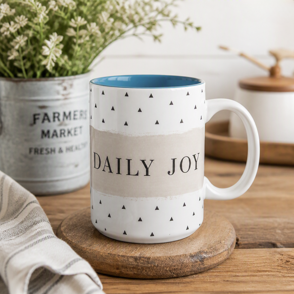Daily Joy Accent Coffee Mug — Minimalist Inspirational Ceramic Mug (11/15oz)