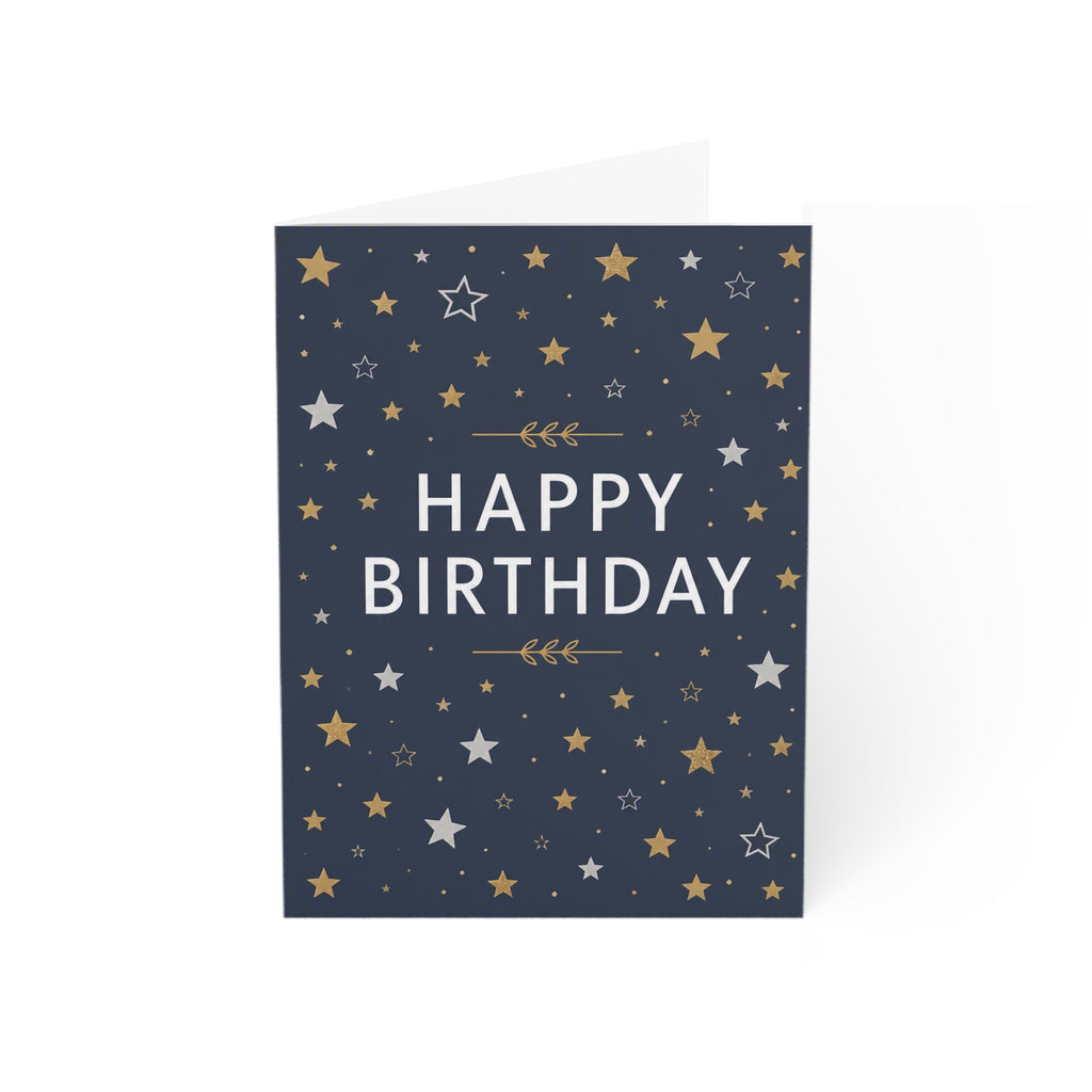 Birthday Greeting Card — Navy Stars "Happy Birthday" (Bulk Packs)