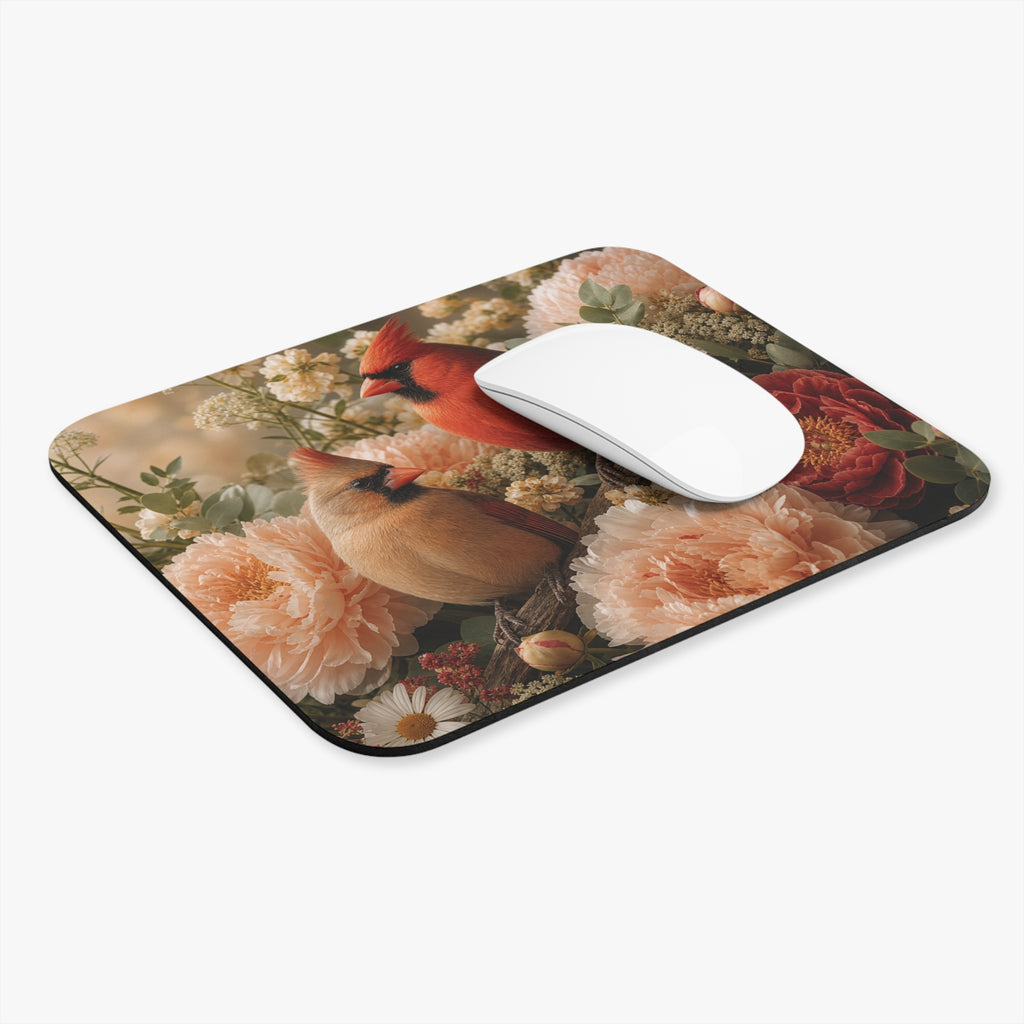 Cardinal Birds Floral Mouse Pad | Red & Tan Cardinals with Daisies
