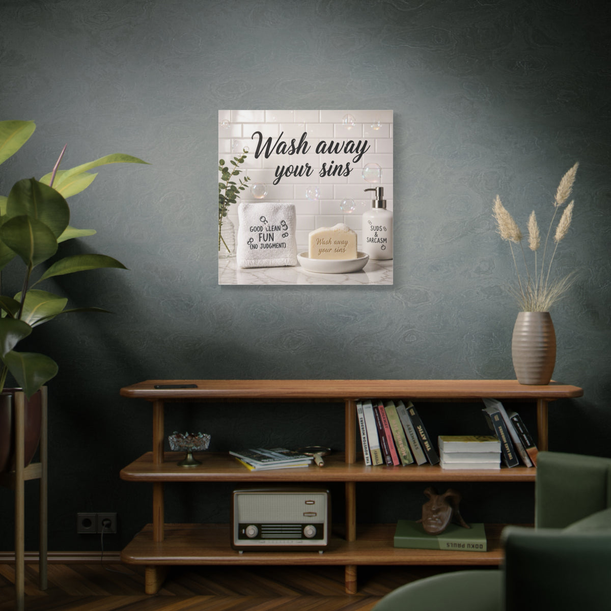 Wash Away Your Sins Canvas Wall Art — Bathroom Decor Sign