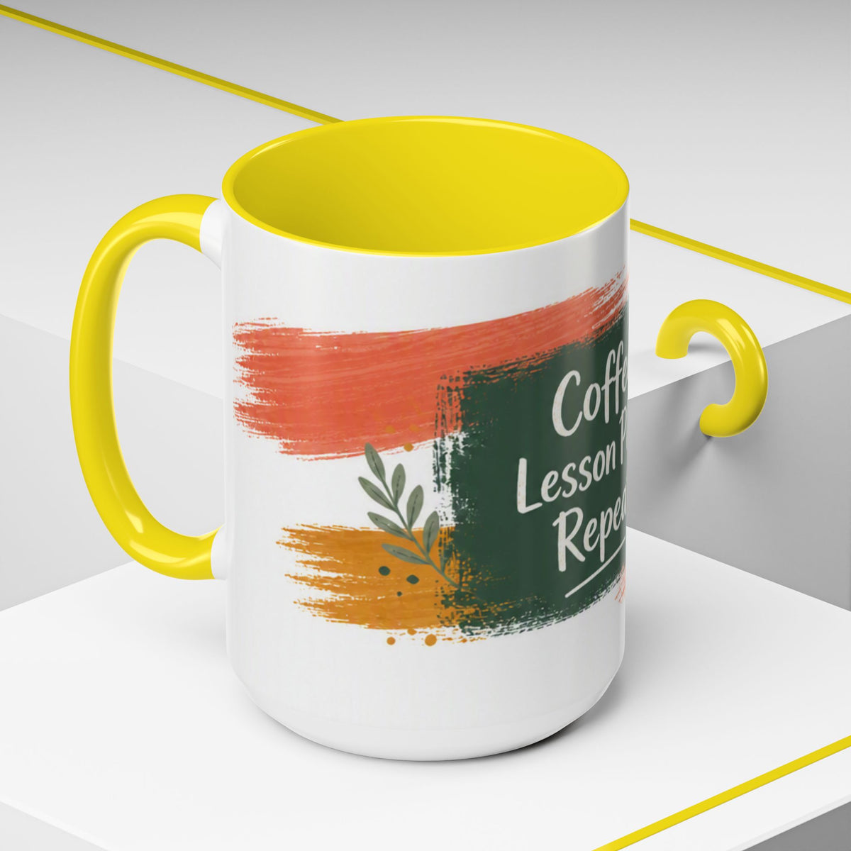 Teacher Coffee Mug - "Coffee. Lesson Plans. Repeat." Accent Ceramic Cup (11/15oz)