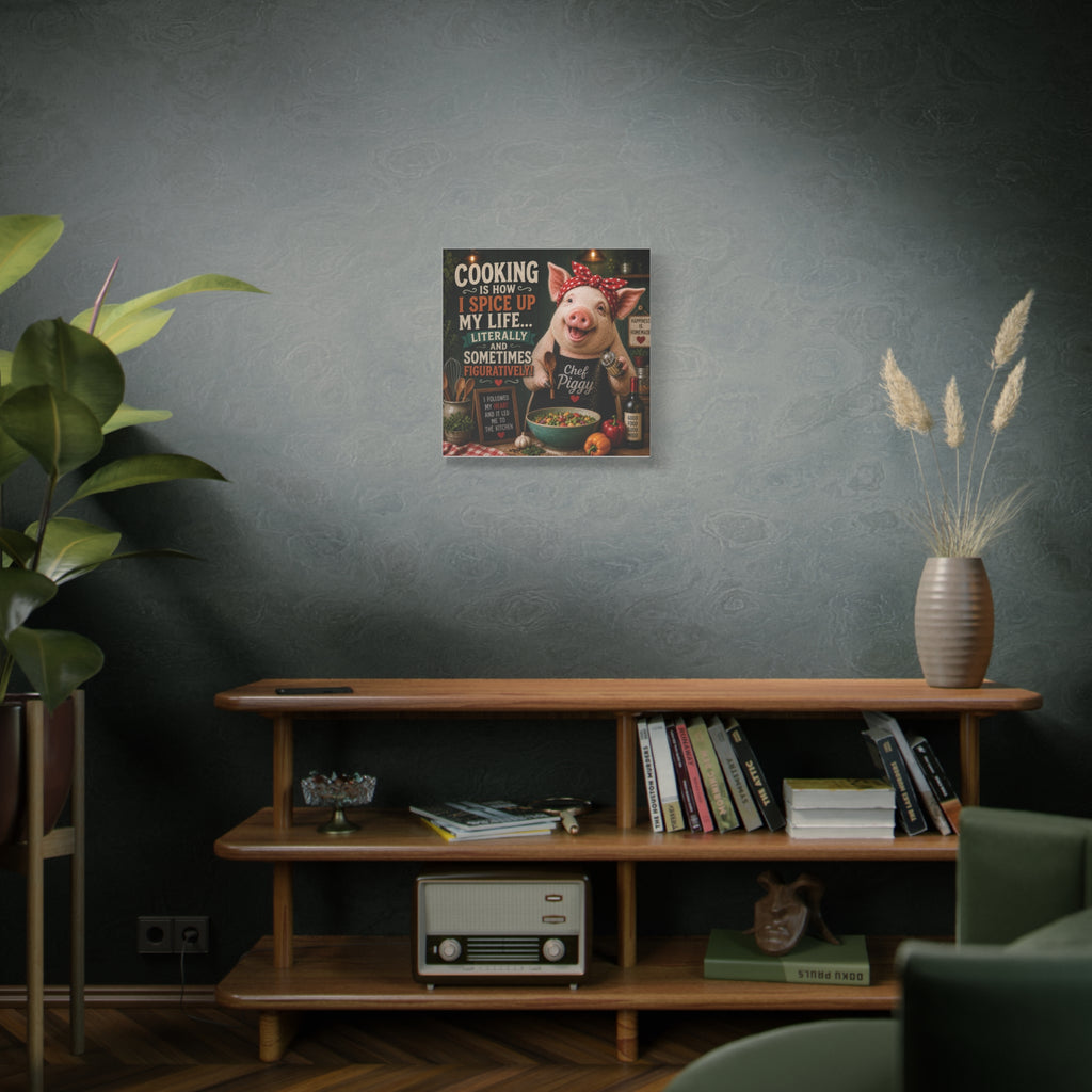 Chef Piggy Kitchen Canvas – "Cooking Is How I Spice Up My Life" Wall Art