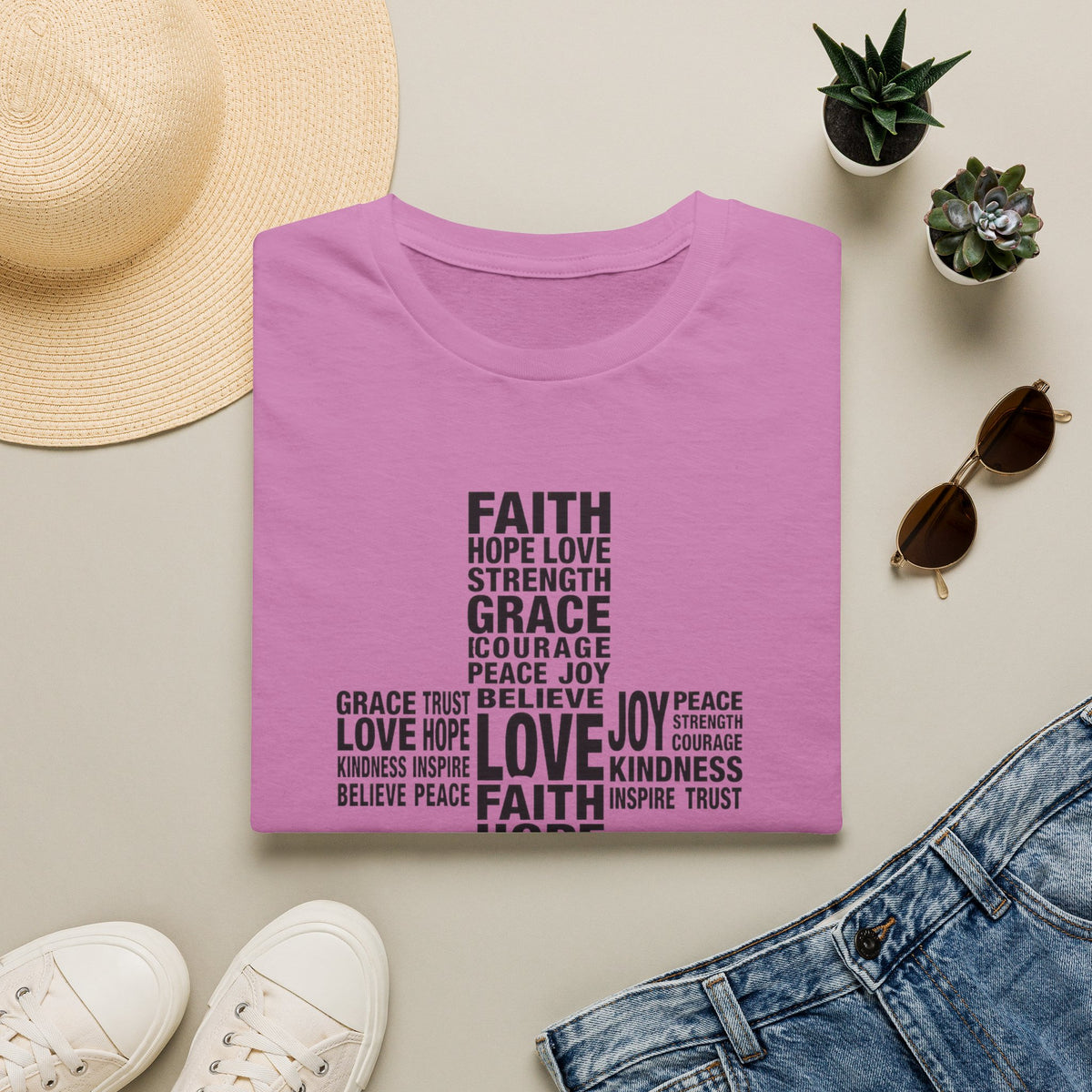 Faith Love Grace Cross T-Shirt | Inspirational Word Art