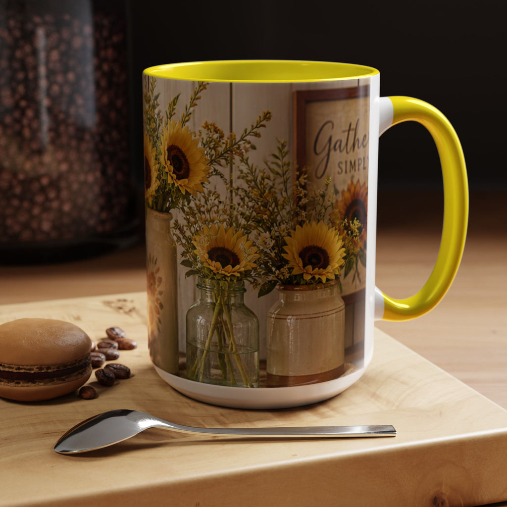 Sunflower Gatherings Coffee Mug — Rustic Farmhouse Accent Mug