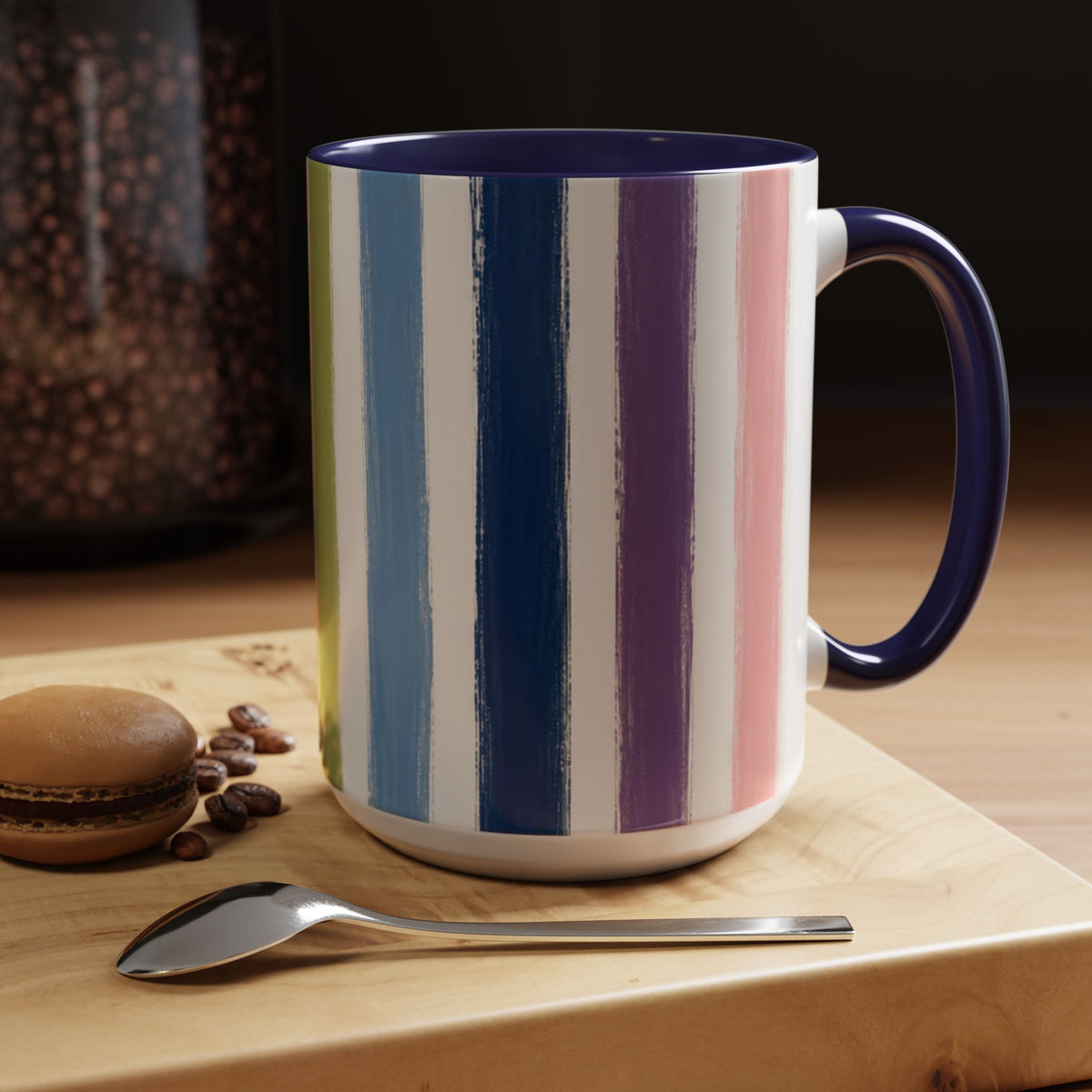 Rainbow Striped Accent Coffee Mug (11/15oz)