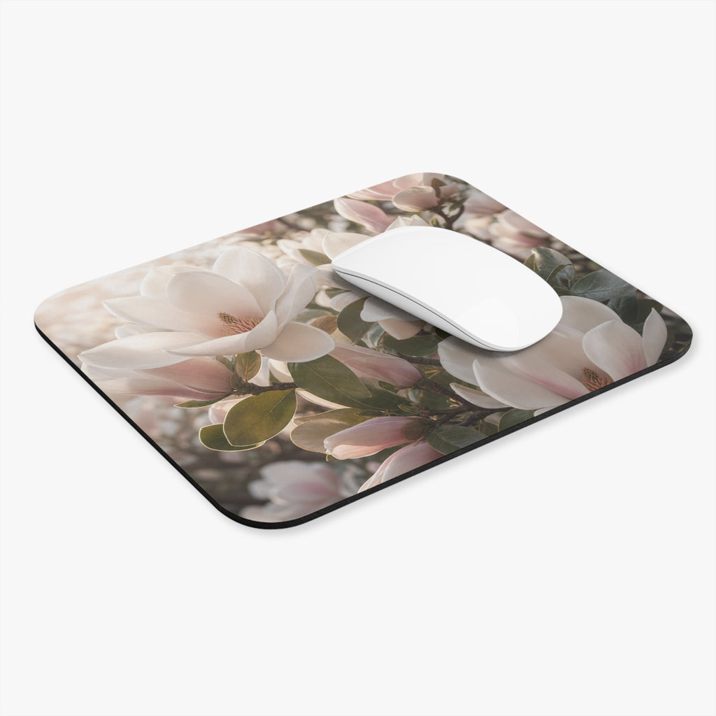 Soft White Magnolia Flowers Mouse Pad | Floral Desktop Accessory