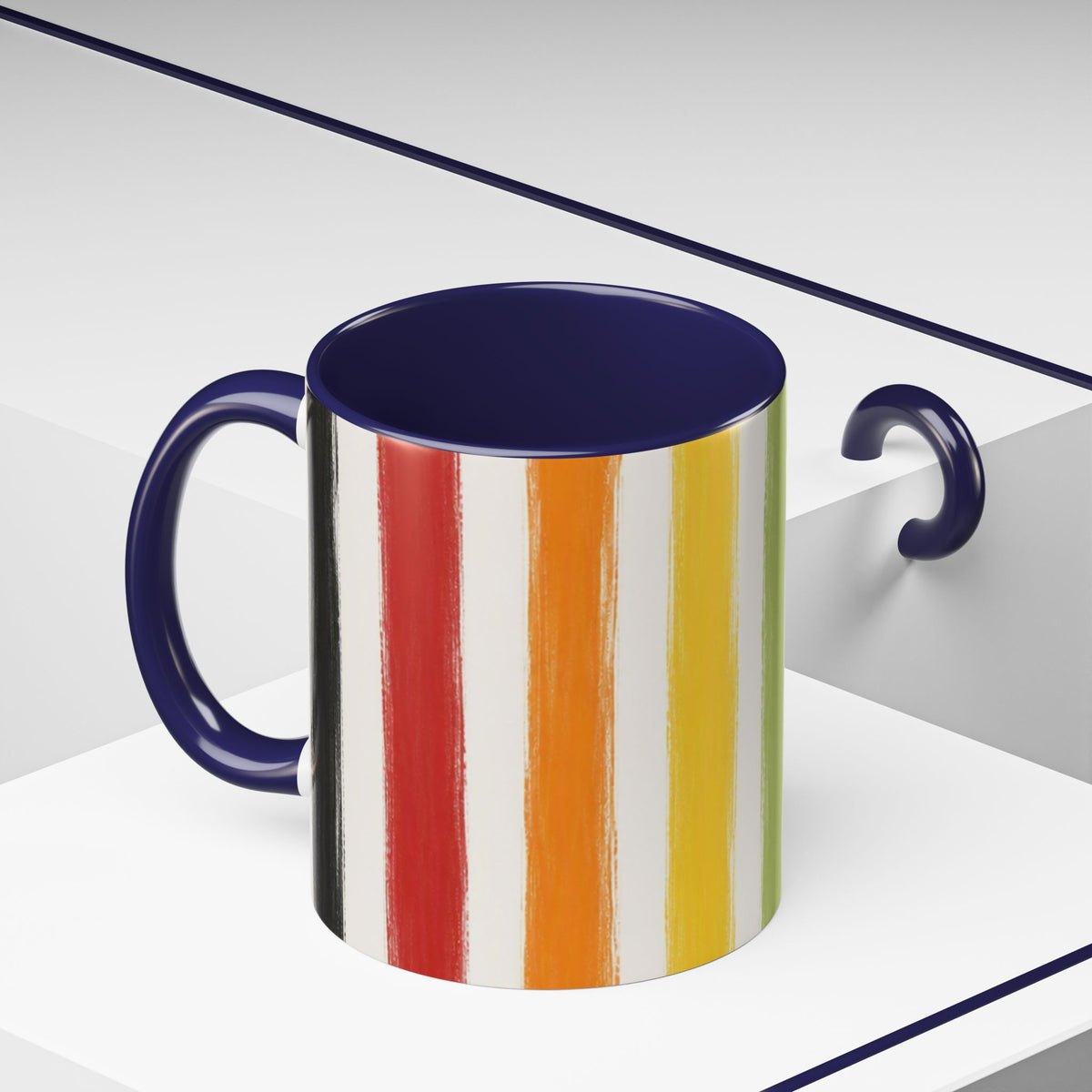 Rainbow Striped Accent Coffee Mug (11/15oz)