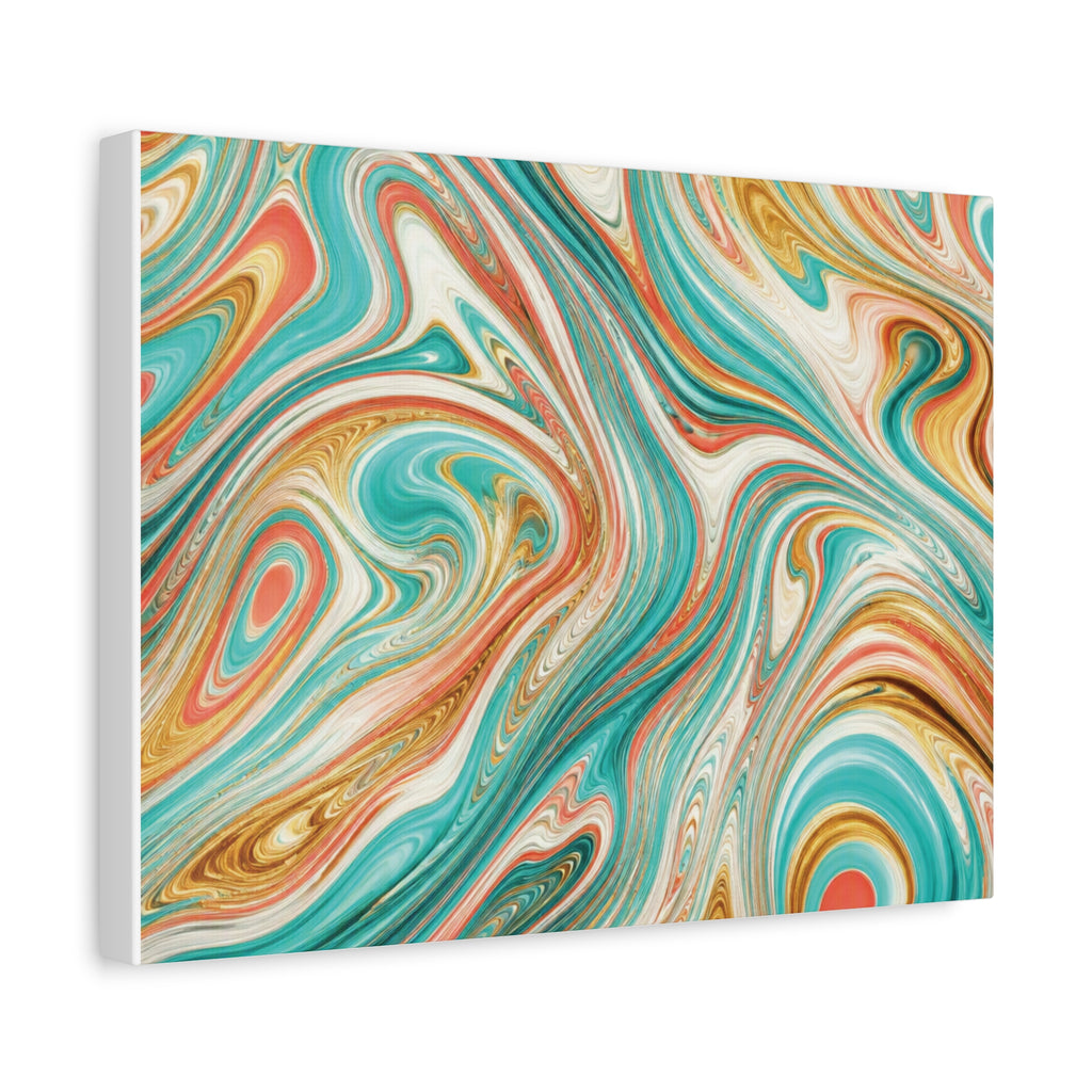 Abstract Turquoise & Coral Marble Matte Canvas Print