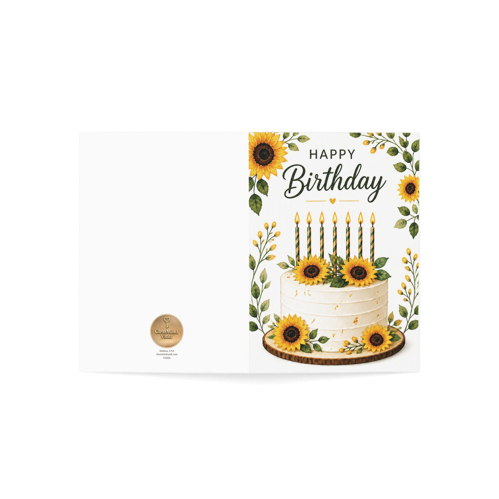 Sunflower Birthday Card – Happy Birthday Floral Cake Greeting Card (10/30/50 pcs)