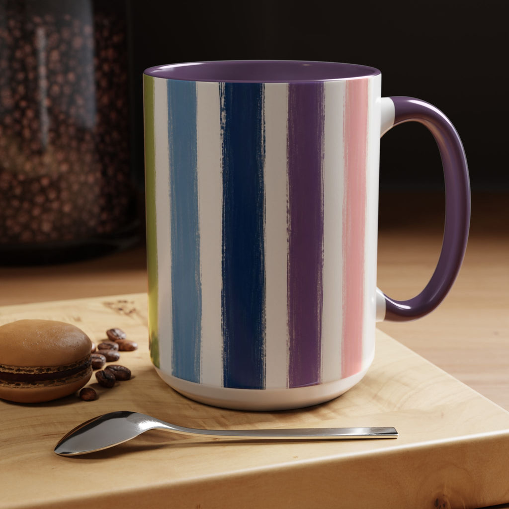 Rainbow Striped Accent Coffee Mug (11/15oz)