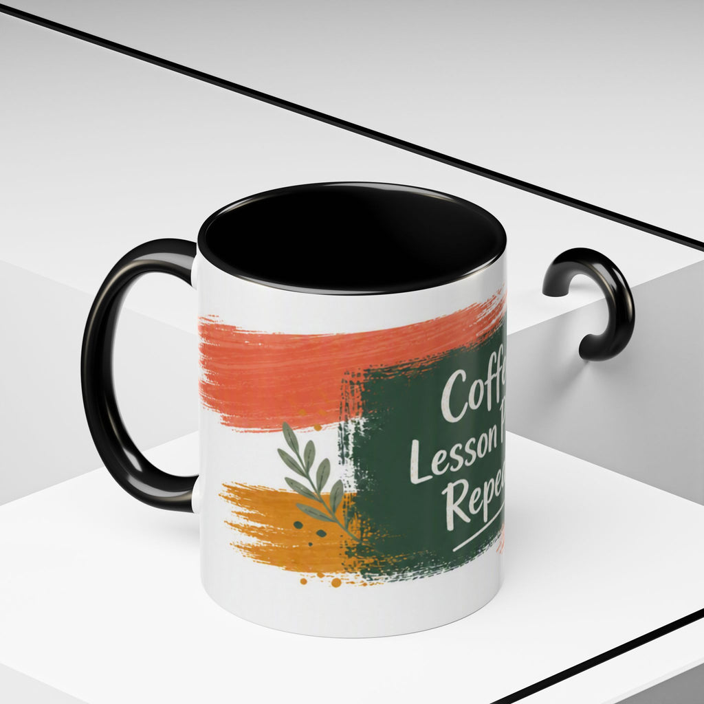 Teacher Coffee Mug - "Coffee. Lesson Plans. Repeat." Accent Ceramic Cup (11/15oz)
