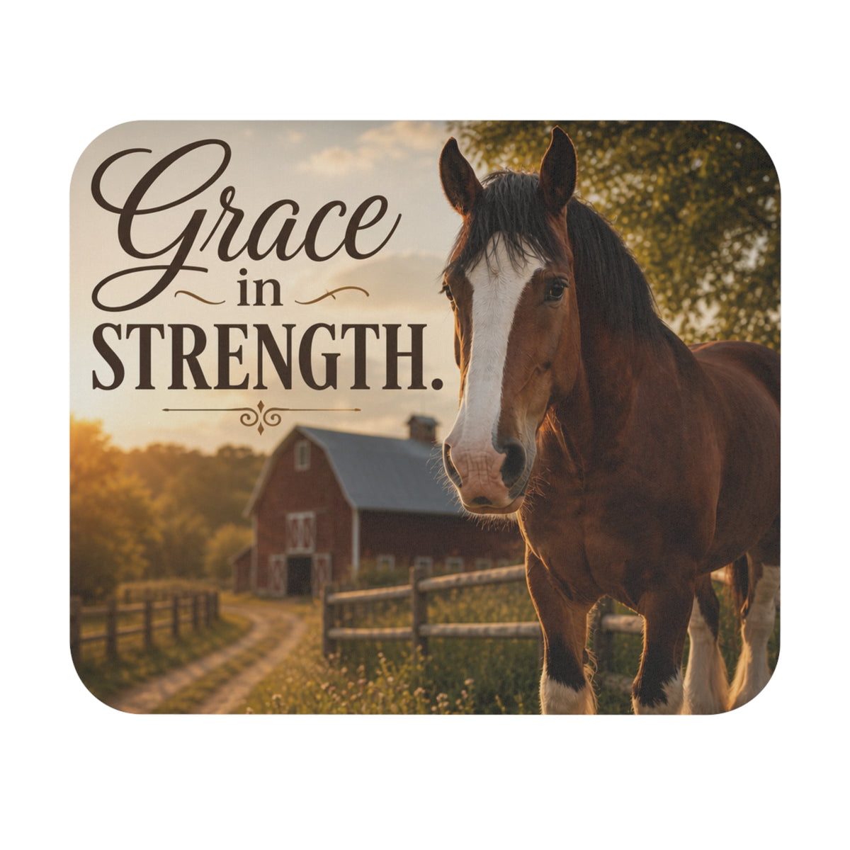 Grace in Strength horse mouse pad | rustic barn farm scene