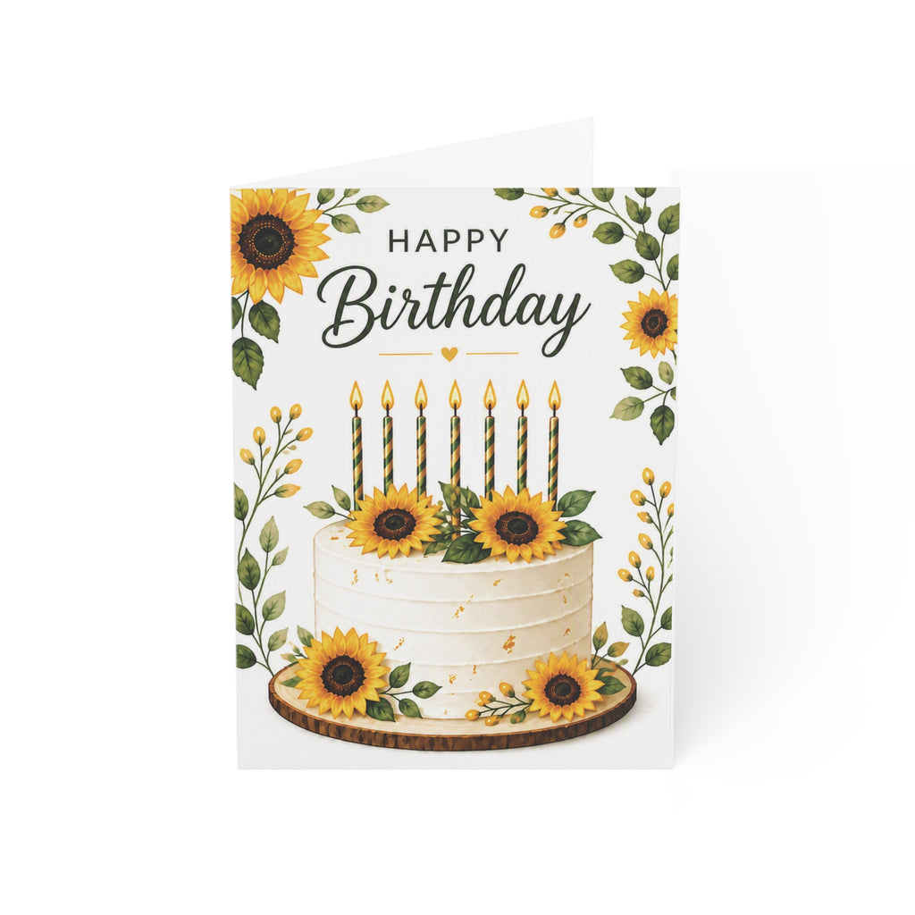 Sunflower Birthday Card – Happy Birthday Floral Cake Greeting Card (10/30/50 pcs)