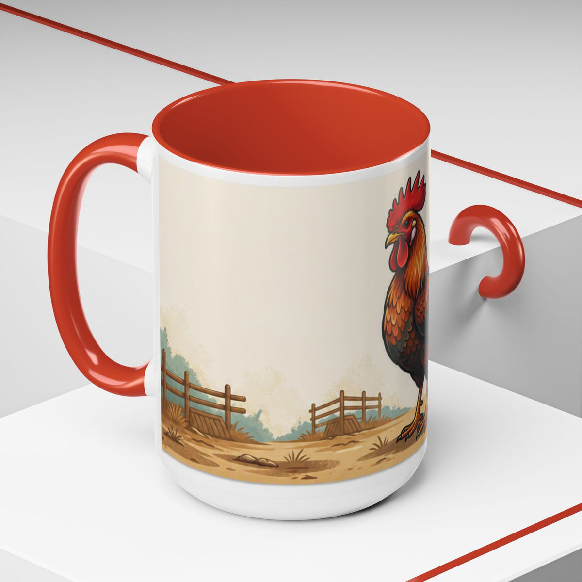 Rooster Accent Coffee Mug – Rustic Farmhouse Morning Mug