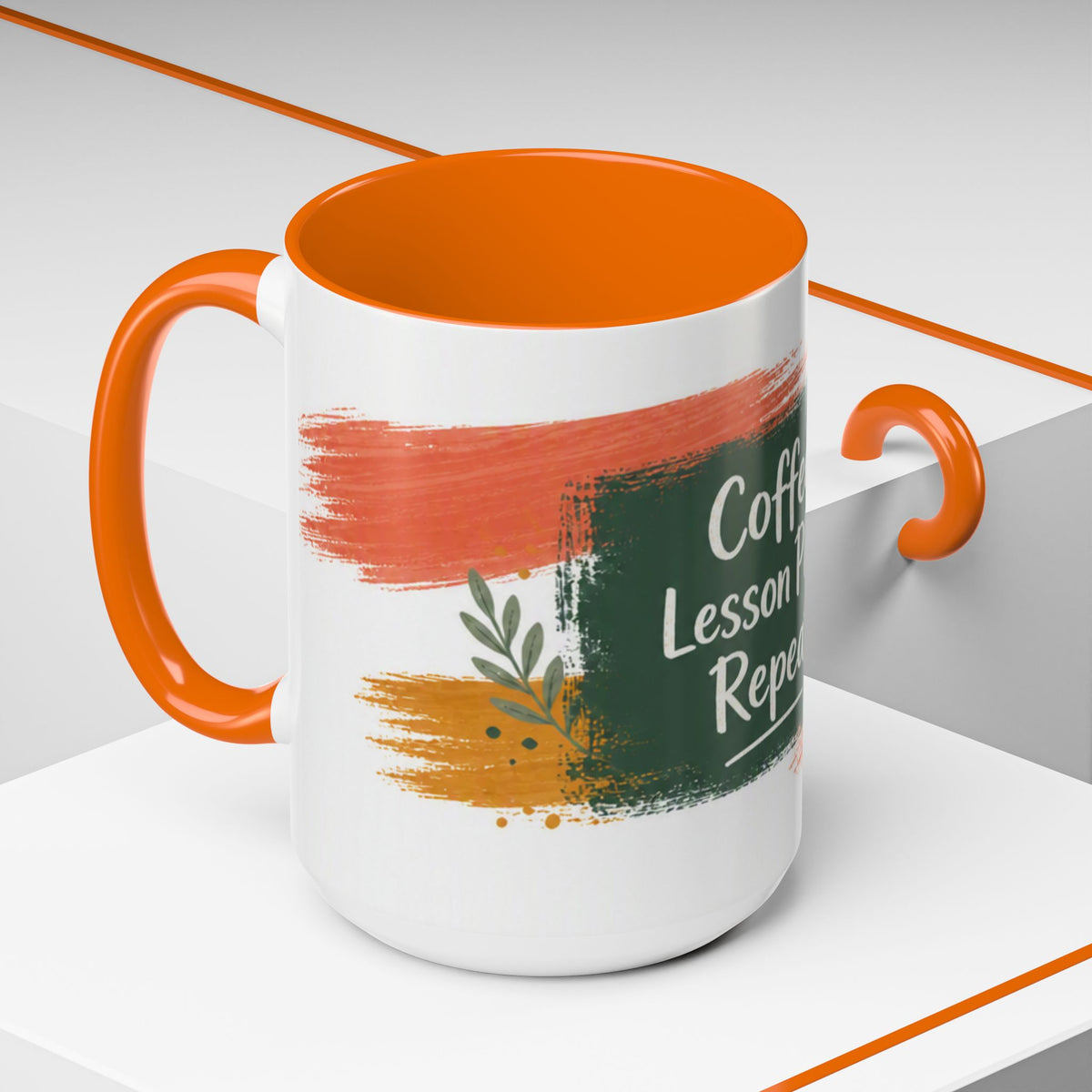 Teacher Coffee Mug - "Coffee. Lesson Plans. Repeat." Accent Ceramic Cup (11/15oz)