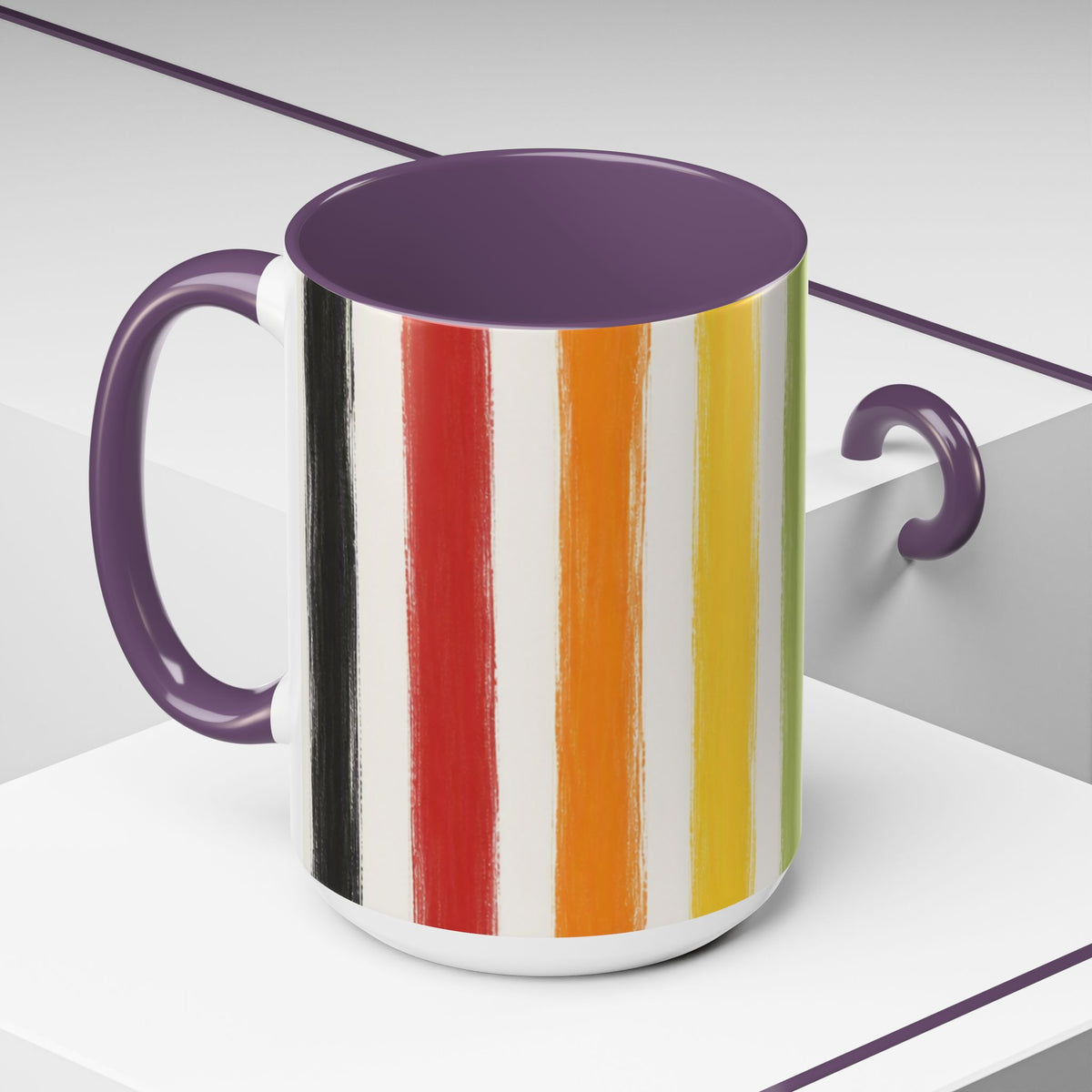 Rainbow Striped Accent Coffee Mug (11/15oz)