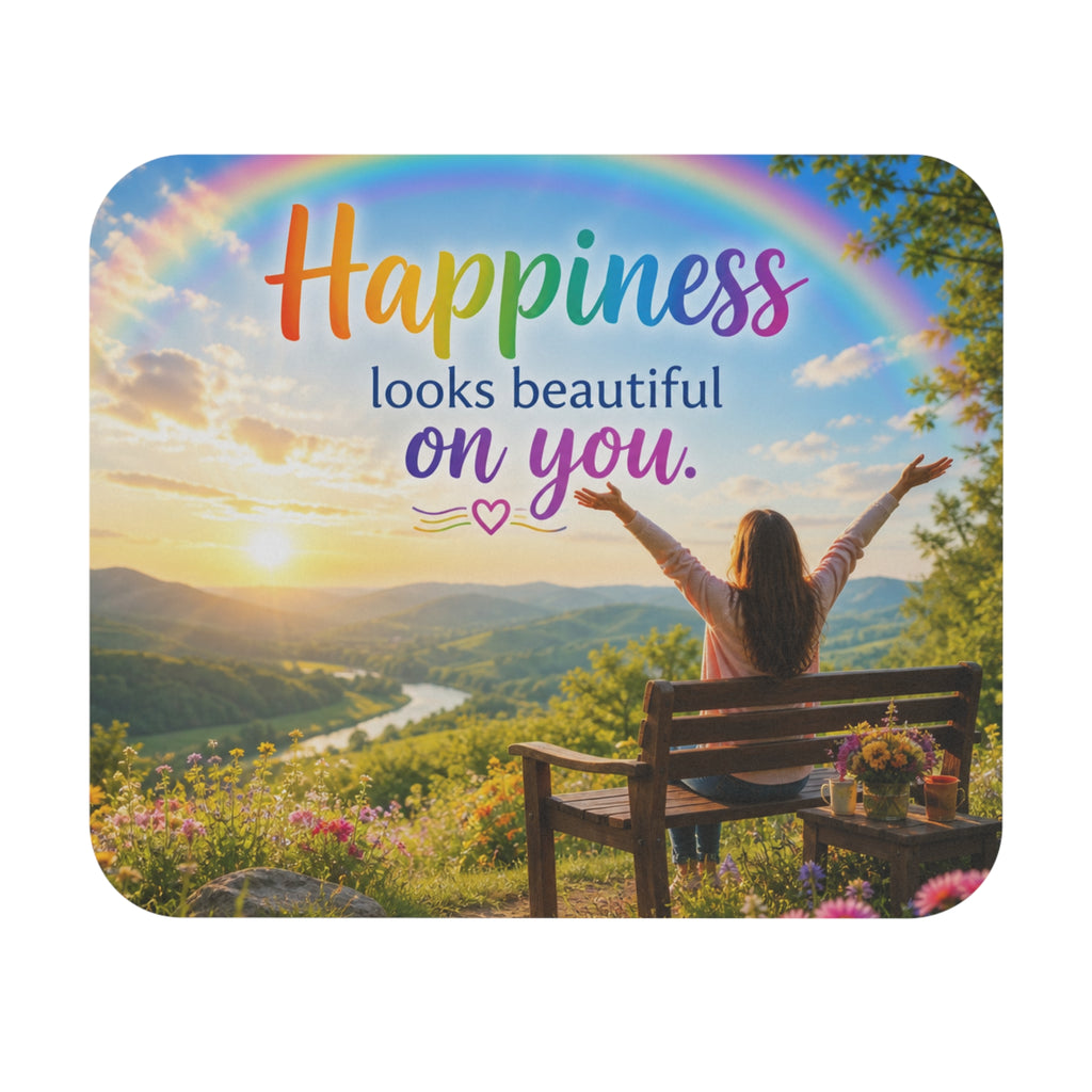 Happiness Looks Beautiful On You Mouse Pad | Inspirational Rainbow Desk Mat