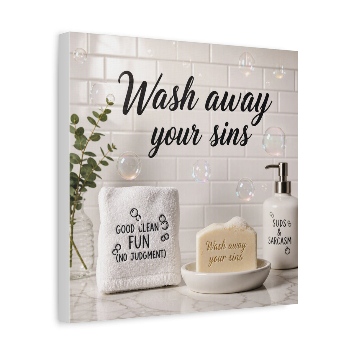 Wash Away Your Sins Canvas Wall Art — Bathroom Decor Sign