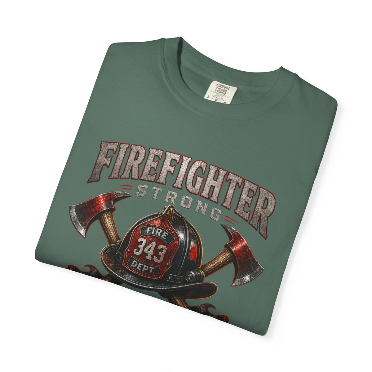 Firefighter Strong axe helmet emblem T-Shirt | First In Last Out