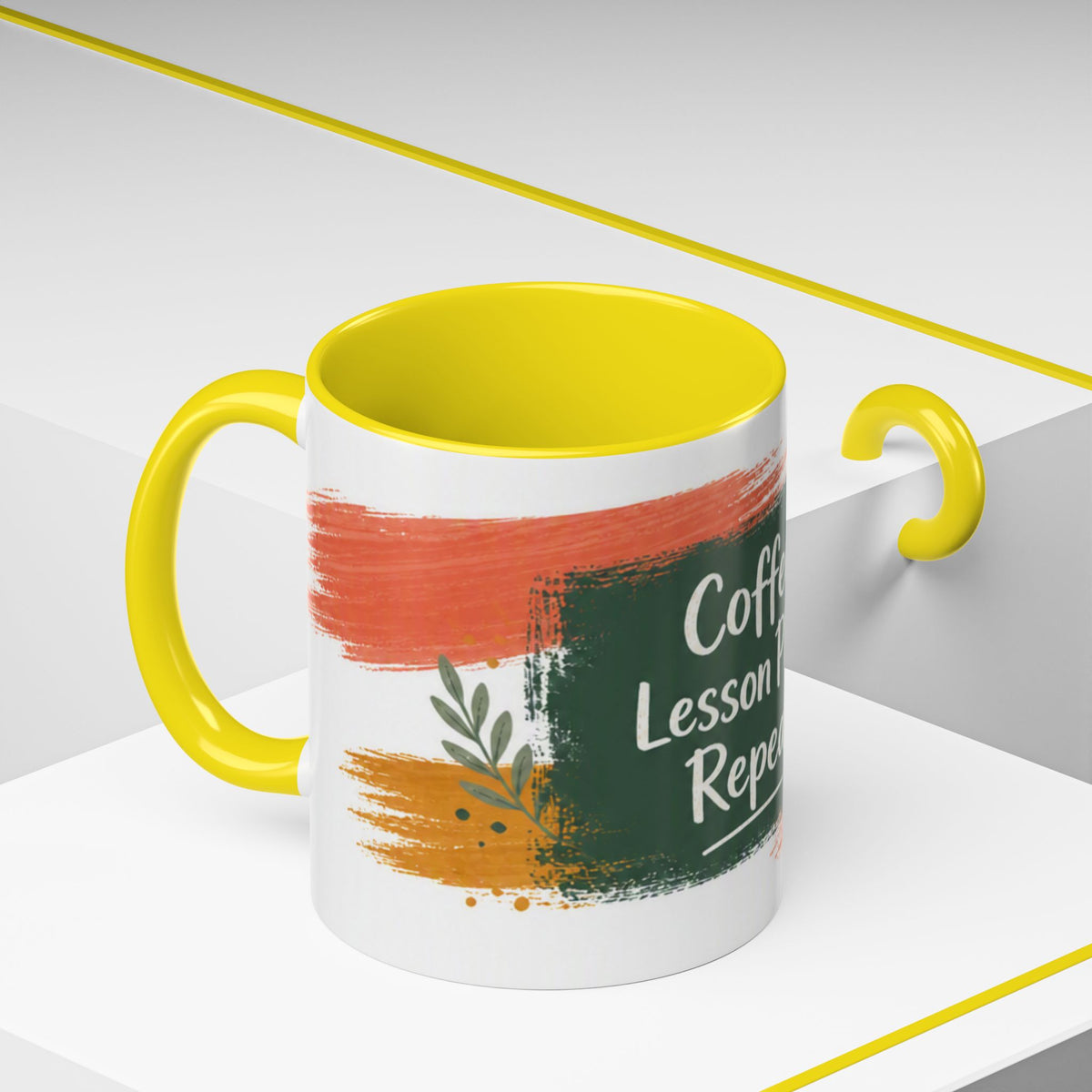 Teacher Coffee Mug - "Coffee. Lesson Plans. Repeat." Accent Ceramic Cup (11/15oz)