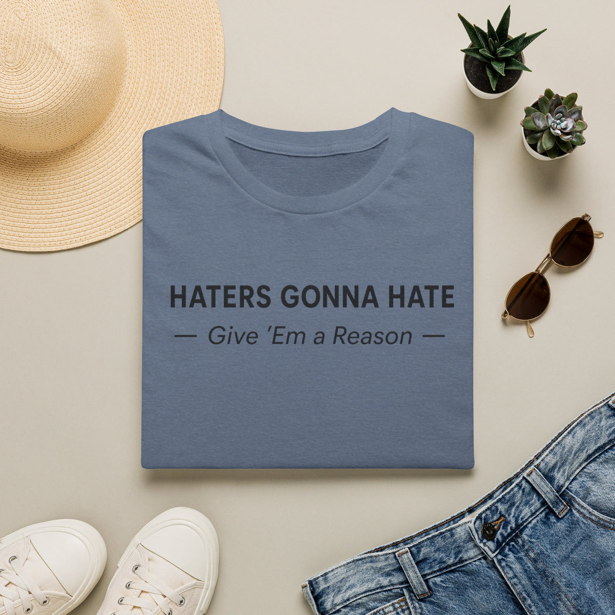 T-Shirt — "Haters Gonna Hate — Give 'Em a Reason" Minimal Graphic Tee