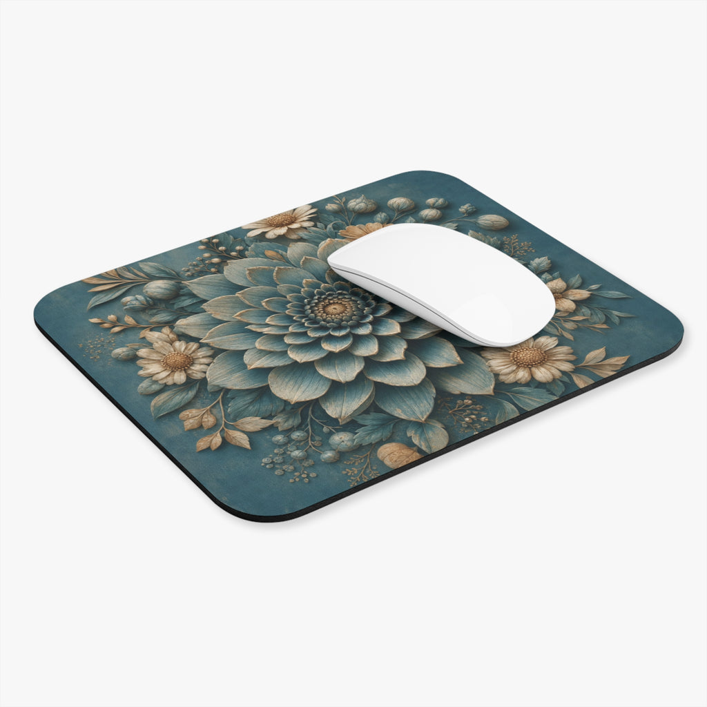 Teal Dahlia Floral Illustration Mouse Pad | Botanical Desk Accessory