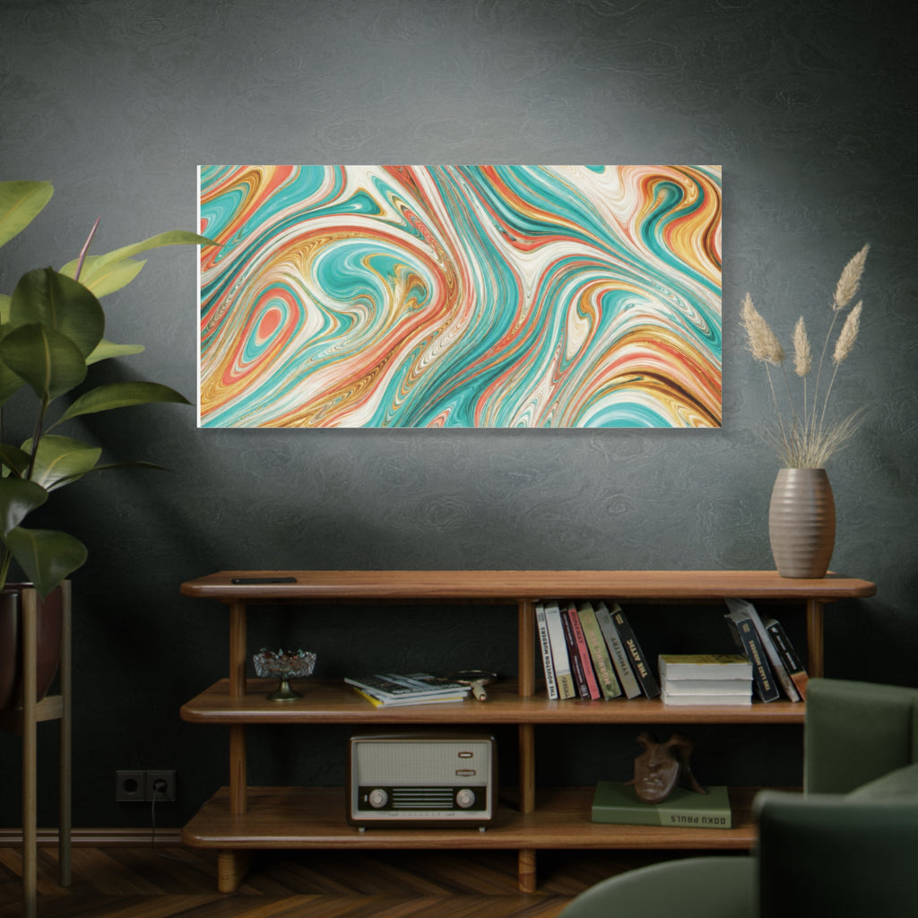 Abstract Turquoise & Coral Marble Matte Canvas Print