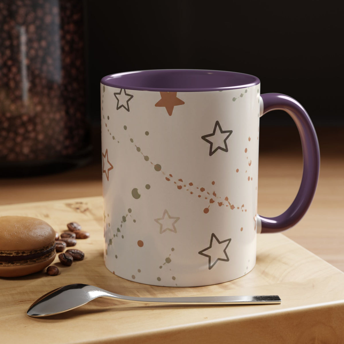 Starry Doodle Accent Coffee Mug — Minimal Neutral Stars Pattern (11/15oz)