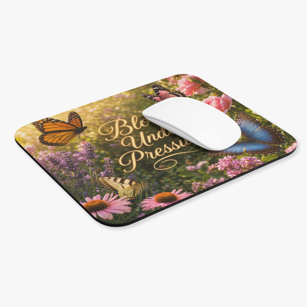 Bloom Under Pressure mouse pad | butterfly floral desk mat
